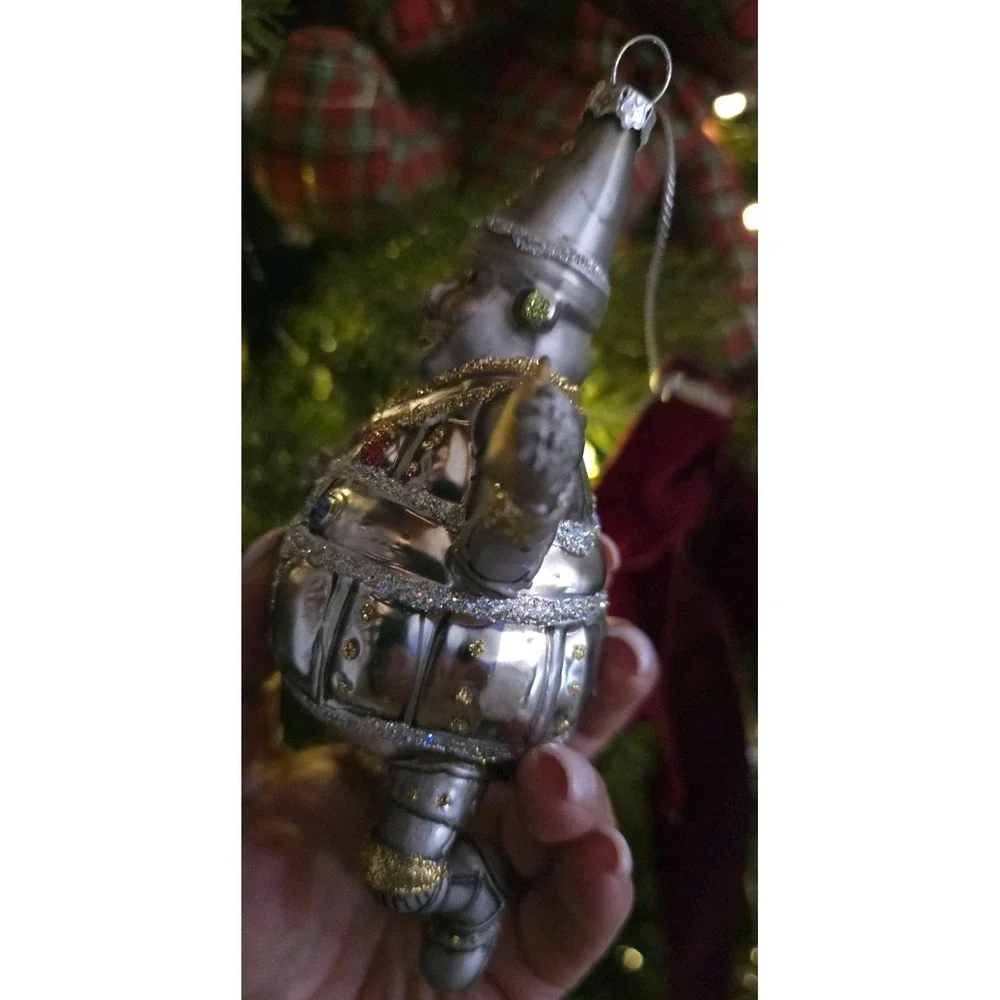 1990's Wizard of Oz Tin Man Style Silver Glass Christmas Ornament